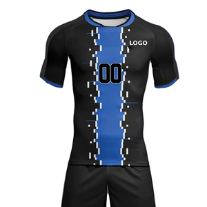 Custom Sublimation <b>Black</b> Blue Soccer Jersey Set High Quality Breathable Quick Dry Team Football Uniform Kit with <b>Socks</b> for <b>Men</b> - Product Image 1