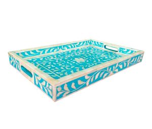 Bandeja de servicio con incrustaciones de hueso de diseño floral para Navidad Bandeja de patrones elegantes para ocasiones - Product Image 6