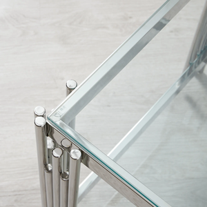 Nickle mạ hiện đại vuông <span class=keywords><strong>Glass</strong></span> End bảng với <span class=keywords><strong>Chrome</strong></span> khung kim loại phong cách Hiện Đại Đồ nội thất nhà với kệ cho cuộc sống - Product Image 5