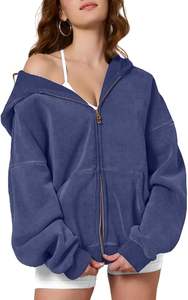 Sweat-shirt à capuche pour femme, fermeture éclair, pull oversize, demi-sweat-shirt avec poches, lourd, tenue de mode d'automne, veste décontractée, vêtements d'hiver - Product Image 3