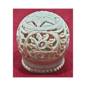 Bougie chauffe-plat en stéatite naturelle support de forme ronde sculpture à la main Design moderne utilisé pour la décoration d'éclairage Diwali - Product Image 1