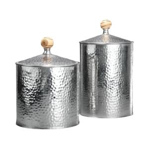Modern Hammered Metal Canister <b>Set</b> with Distinctive Wooden Knobs Ideal for Elegant and Functional Kitchen Storage - Product Image 1