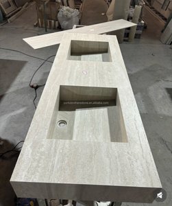 Foshan fabbrica un pezzo corpo di travertino singolo lavello bagno di vanità moderno rettangolare integrato galleggiante lavandino in marmo - Product Image 3