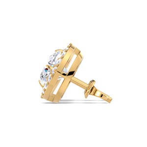 Boucles d'oreilles clous halo minimalistes en or 18 carats jaune, blanc et rose avec diamant taille coussin 1 carat – Bijoux raffinés - Product Image 2