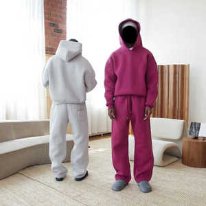 Ensemble survêtement unisexe personnalisé en usine de grande taille pantalon de survêtement baggy et sweat-shirt survêtement évasé en polyester et en coton épais - Product Image 5