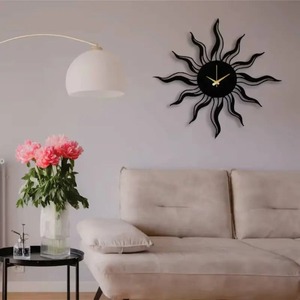 Modern Deco Metal Sun Art <b>Wall</b> <b>Clock</b> with Unique Faux Stone Quartz <b>Design</b> Outdoor Living Room Needle Display with Alarm Function - Product Image 1