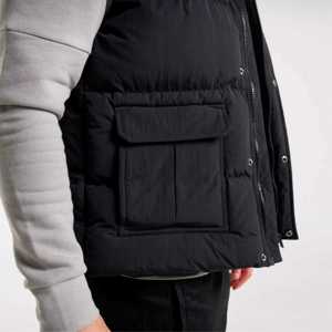 <b>Black</b> Heavyweight Gilet with Hood and Storm Flap Multiple Pockets for Ultimate Casual Outer Wear Stylish and Warm for Autumn - Product Image 5