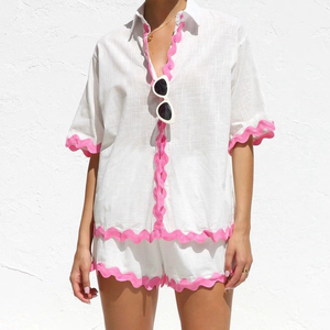 Pijamas Casuales de Verano para Mujer, Talla Grande, Tela de Lino, Manga Corta, Cintura Elástica, Transpirables, de Secado Rápido, Hechos en Vietnam - Product Image 6