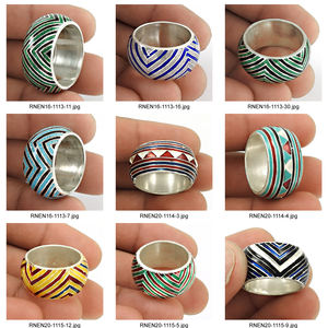 Bague en émail coloré solide 925 en argent Sterling bande de proposition de mariage en gros bijoux faits à la main prix usine bijoux élégants - Product Image 6