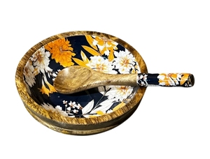Cuenco floral de madera de mango, ensaladeras de madera decorativas hechas a mano con utensilios para servir, accesorio de comedor de madera - Product Image 5