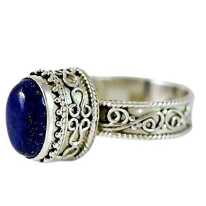 925 Sterling Silver Handmade <b>Ring</b> with <b>Lapis</b> <b>Lazuli</b> Natural Blue Oval Shape Gemstone Boho September Birthstone Jewelry for Gift - Product Image 1