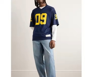 Camiseta deportiva holgada de tendencia callejera personalizada OEM al por mayor, camiseta de malla amarilla azul marino impresa de gran tamaño transpirable para hombre - Product Image 4