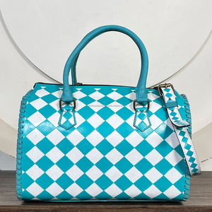 Hand <b>Tooled</b> Cowhide <b>Leather</b> Speedy Bag With Turquoise Concho Checkered Pattern Crossbody Handbags Stylish Travel Duffel Bags - Product Image 5