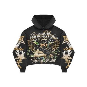 High Quality Custom Distressed Applique Embroidery Cotton <b>Hoodie</b> <b>Cropped</b> Oversized Acid Washed <b>Zip</b> <b>Up</b> <b>Hoodie</b> Men - Product Image 2