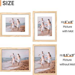 8.5x11 <b>Picture</b> <b>Frame</b> Set of 3, Made of High Definition Glass for <b>6x8</b> with Mat or 11x14 Without Mat, Wall and Tabletop Display - Product Image 2