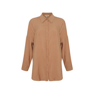 Camel Basic Popeline Bluz-Haut décontracté simple à la mode - Product Image 1