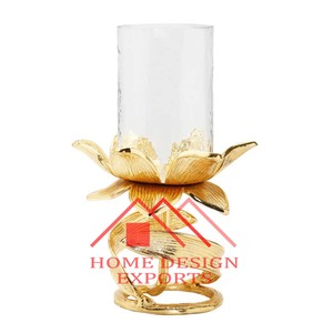 Gold Finished Metal Stand <b>Candle</b> Holder With Glass Votive Home Decorative <b>Candle</b>-<b>Hurricane</b> - Product Image 4