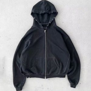 Fabricantes de Ropa al por Mayor, Sudadera con Capucha Personalizada de Corte Regular, 100% Algodón, con Cierre, Bolsillo, Lavado Ácido, Aspecto Desgastado, Tinte Liso - Product Image 1