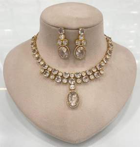 Collier de mariée ensemble avec boucles d'oreilles classique en laiton cuivre opale en forme de fleur conception chaîne à maillons colorés pour les mariages fêtes cadeau - Product Image 5