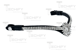 Bandeau central en cristal en forme de tournesol |   Bride de cheval en cuir noir avec bande frontale ornée de strass transparents - Product Image 6