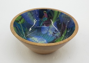 Traditional Design Wooden and Meena Work Kitchenware Serving Bowl Round Shape Solid Wood Home Tabletop <b>Dinnerware</b> Bowl - Product Image 3