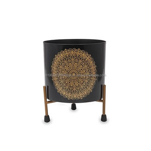 Olla de metal negro con estampado dorado de lujo de Venta caliente con soporte triple a bajo precio - Product Image 3