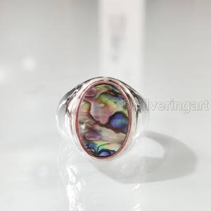 Vente en gros de bagues pour hommes en forme de coquillage d'ormeau naturel et de pierres précieuses, toutes tailles, bijoux pour anniversaires arabes, bagues en argent sterling 925 - Product Image 5