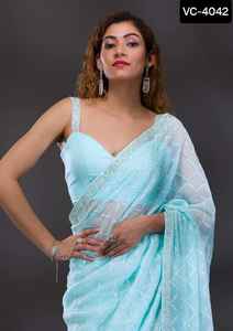 Trabajo de bordado pesado Georgette Saree Indian Heavy Sequence Work Party wear Saree Colecciones para mujeres Use ropa Collectinos - Product Image 5