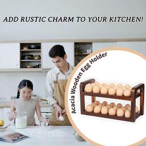 Porte-œufs en bois d'acacia avec poignée de transport, plateau à œufs en bois pour 36 œufs, plateau à œufs farcis, rangement des œufs frais - Product Image 6
