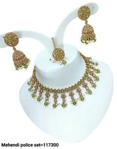 Nuevo diseño chapado en oro tradicional gota perla y Kundan tachonado Jumkha pendiente Mangtika gargantilla collar conjunto y conjunto de joyería mujeres - Product Image 3