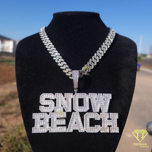 Pendentif lettres baguette personnalisées glacées avec argent sterling 925 en diamants cultivés en laboratoire VVS Bijoux Hip Hop - Product Image 4