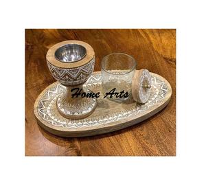 Brûleur Bakhoor en bois dernier modèle avec récipient en verre plateau en bois Mabkhar Prime Quality taille personnalisée Mabkhar - Product Image 1