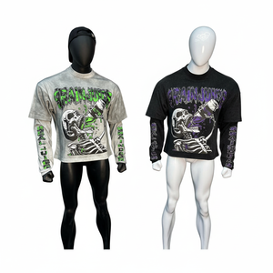 T-shirt à manches longues imprimé vintage en coton 100% pour homme, lavage à l'acide, manches longues personnalisées pour homme et femme, 350 g/m², prix avantageux - Product Image 1