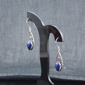 Handmade 925 Sterling <b>Silver</b> Lapis Earrings Dazzling Lapis Stone Earring for Weddings and Parties Gift - Product Image 2