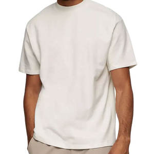 Super lourd 220GSM tricoté hommes T-Shirt respirant épais coton Boxy Fit confortable surdimensionné goutte épaule faux cou conception - Product Image 1