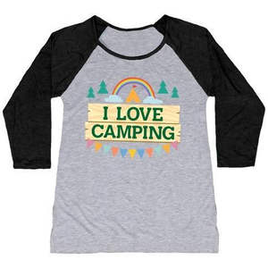 Camiseta de Béisbol Transpirable para Mujer, Diseño 'I Love Camping (Parodia de Pocket Camp)', Tela Jersey, Mezcla de Tres Materiales - Product Image 1