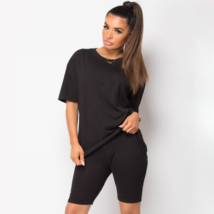 T-shirt de couleur unie avec short Short d'été solide entraînement femmes Fitness ensemble court qualité supérieure 2 pièces ensemble femmes été - Product Image 4