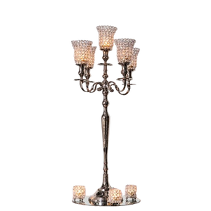 Wedding Decorative 5 Arms Candelabra with Crystal Votive <b>Large</b> Candelabras for Entryway & Floor Standing Handmade Votive Holder - Product Image 1