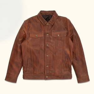 Veste de moto en cuir de vache vintage pour homme de haute qualité en gros, coupe régulière, bombardier en toile, hiver - Product Image 1