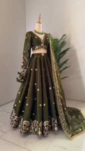 Lounch Heavy Boutique Collection ropa de boda y ropa festiva lehenga choli Thread con 3 y 9 mm Sequence Flair 3,5 MTR lienzo - Product Image 5