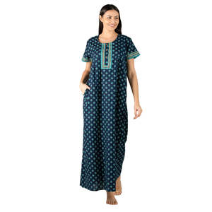 Woven Cozy Women's Maxi <b>Nighty</b> Sleepwear #100% Cotton Super Soft & Comfortable Elastic Waist & <b>Button</b> Closure - Product Image 4