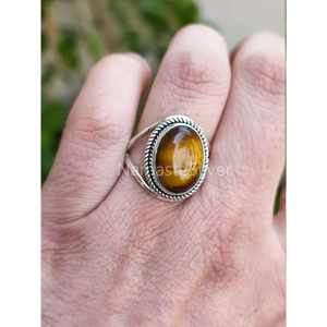 Handmade 925 Sterling Silver Women's Boho <b>Ring</b> Natural Tigers Eye Oval Silver <b>Statement</b> <b>Ring</b> for Gift - Product Image 1