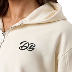 Sudadera con capucha neutra para mujer, con cremallera de un cuarto, manga larga, estilo casual urbano, corte holgado, ligera, a la moda, para uso diario. - Product Image 3