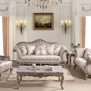 Juego de Sofás Tradicionales de Lujo Safira Hechos de Madera de Caoba de Alta Calidad con Espuma y Tela para Uso en Interiores - Product Image 1