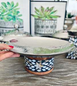 Factory Wholesale Custom Mother of Pearl Inlay <b>Chocolate</b> Stand Handmade Capiz <b>Shell</b> Cake Stand for Ramadan from India - Product Image 3