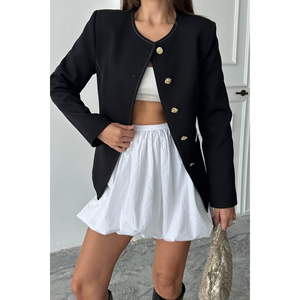 Veste Balzer pour femme avec col rond et détails de passepoil sur les poches Blazers noirs - Product Image 4