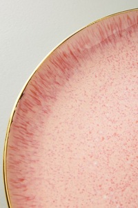จานเซรามิกสีชมพูระเรื่อขอบทองเคลือบเงา คุณภาพพรีเมียม เหมาะสำหรับการเสิร์ฟอาหารอย่างหรูหรา - Product Image 2