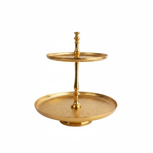 Support à gâteau moderne de luxe à 2 niveaux en aluminium, finition dorée, plateau de service décoratif en métal pour desserts et cupcakes, événements à domicile, White Royals - Product Image 1