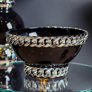 Luxury Metal Nuts Serving <b>Bowls</b> Silver and Black Pedestal Decorative <b>Bowl</b> Fruit Salad <b>Bowl</b> with Gold Branch Spoon - Product Image 1