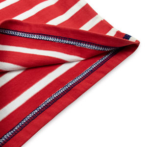 Conjunto de Ropa para Bebé Niño, Camiseta Roja a Rayas con Aplique de Tiburón y Bolsillo, Pantalones Cortos Azul Marino, 100% Algodón Jersey, Cintura Elástica, Venta al Por Mayor OEM - Product Image 3